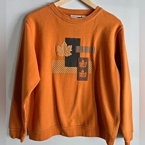 Vintage Fall Leaf Sweatshirt Frabjous Originals Rust Orange Pullover Sz M 90s